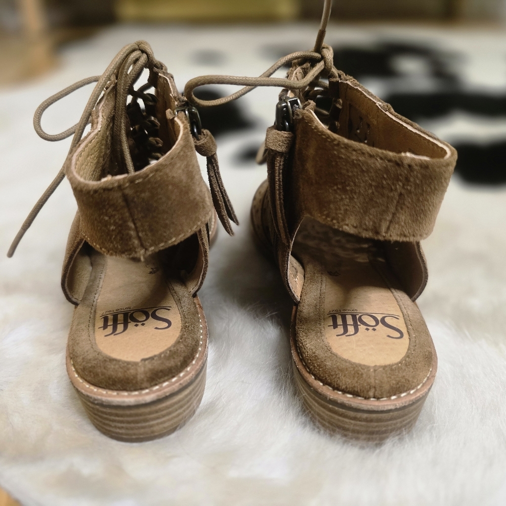 Sofft Nora Brown Suede Lace-Up Geometric Cut-out Sandals, Real Leather, Size 7.5 - Picture 5 of 11